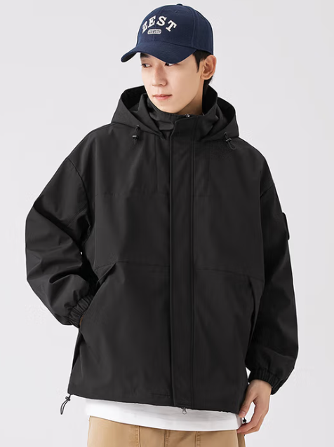 森马（Semir）夹克男外套2025春秋新款宽松连帽冲锋衣休闲美式潮流 黑色 M