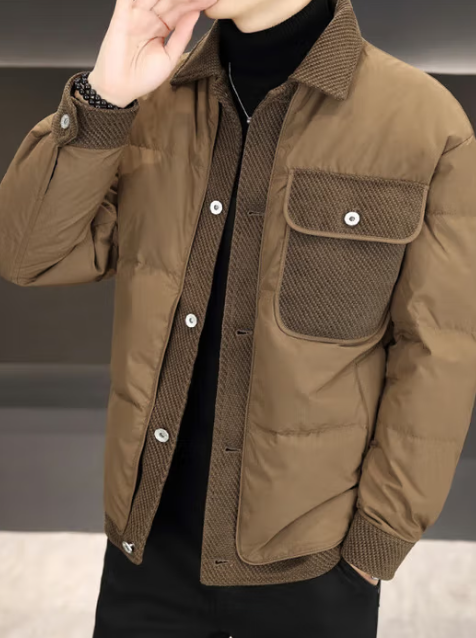 七匹狼（SEPTWOLVES）羽绒服男轻薄短款冬季2025新款翻领白鸭绒 99861卡其色 3XL 【体重140-155斤】