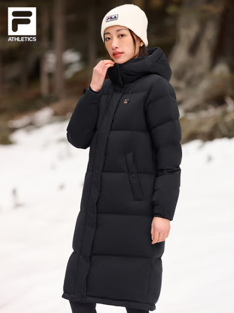 FILA斐乐官方女子中长款羽绒服2025年冬季90鹅绒高蓬740+保暖防寒外套