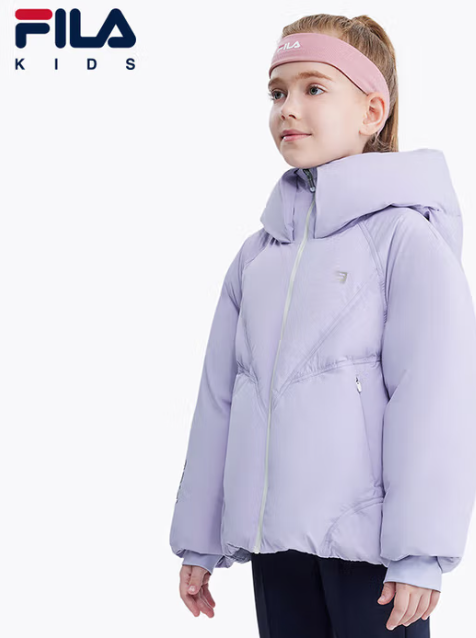 FILA斐乐童装儿童羽绒服2024冬季女童中大童连帽保暖外套加厚 淡夕颜紫-PR 140cm
