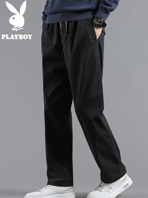 花花公子（PLAYBOY）休闲裤男2025年秋冬季裤子男士商务宽松直筒潮流长裤 深灰 XL